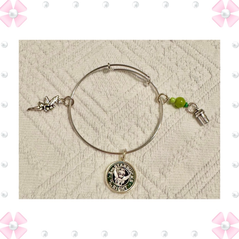 Bracelet - Alex & Ani -Starbucks - Tinkerbell - bangle adjustable silver tone